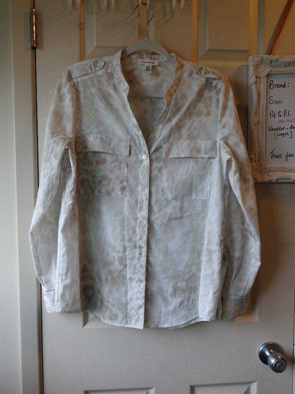 Calvin Klein Cream and Light Taupe Leopard Print Blouse